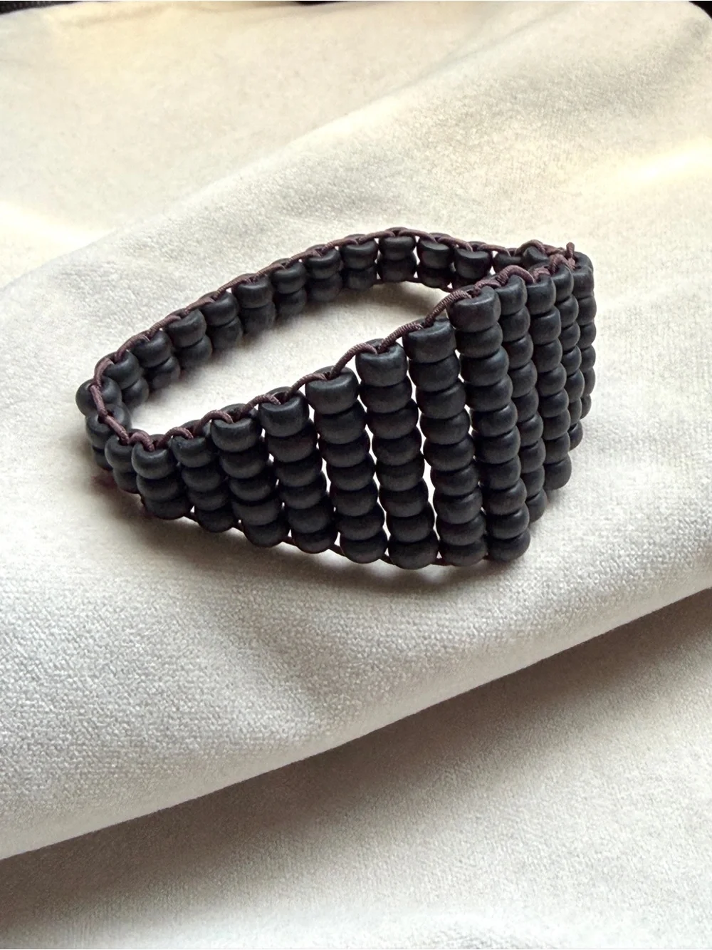 Black-Brown Wood Beads Woven Stretch Bracelet